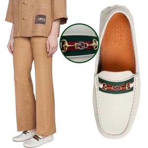 Gucci Driver Loafers with Web Horsebit GG Logo White Size 8.5/ 9